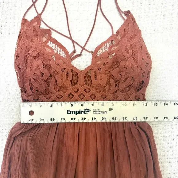 Free People One medium Adella crochet lace maxi slip dress D2 3101 - Picture 7 of 10